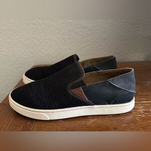 OluKai Pehuea W Sz.8.5 Black Mesh Slip-On Shoes Resort Vacation Summer Everyday
